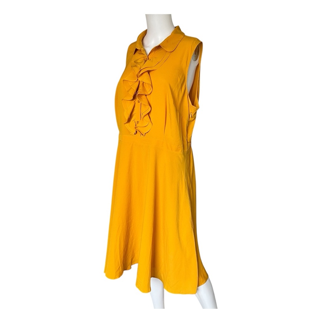 Eloquii Dress Mustard Yellow Sleeveless Ruffle Front Office Work Size 18